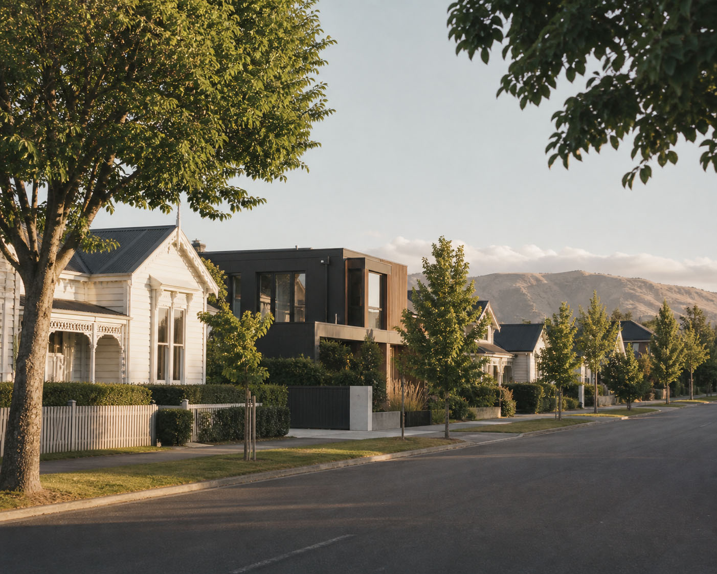 A Christchurch suburb at golden hour